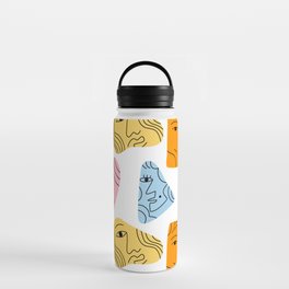 Abstract hand drawn people face seamless pattern  Water Bottle
