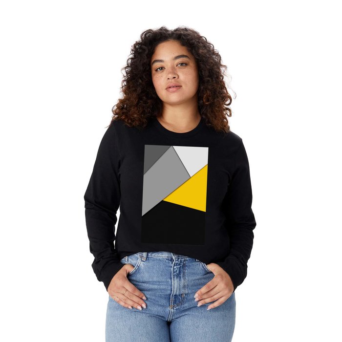 Simple Modern Gray Yellow and Black Geometric Long Sleeve T Shirt by  BlackStrawberry