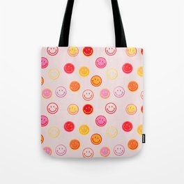 Smiling Faces Pattern Tote Bag | Curated, Pattern, Peace, Happy, Colorful, Trippy, Smiley, 90S, Hippie, Graphicdesign 