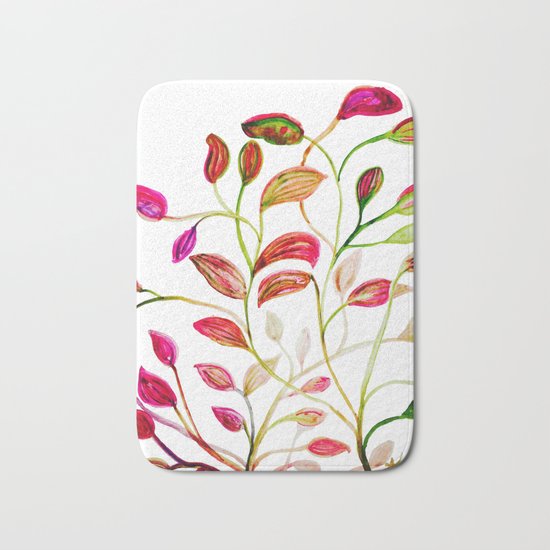 Red and Green Leaves! Happy Holidays! Bath Mat