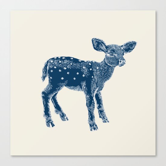 Dear Deer, Indigo on Vanilla Canvas Print