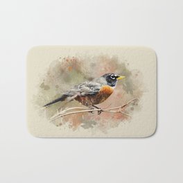American Robin Watercolor Art Bath Mat | Songbird, Orange, Painting, Watercolorbird, Robin, Nature, Robinbird, Birdportrait, Spring, Wildlife 