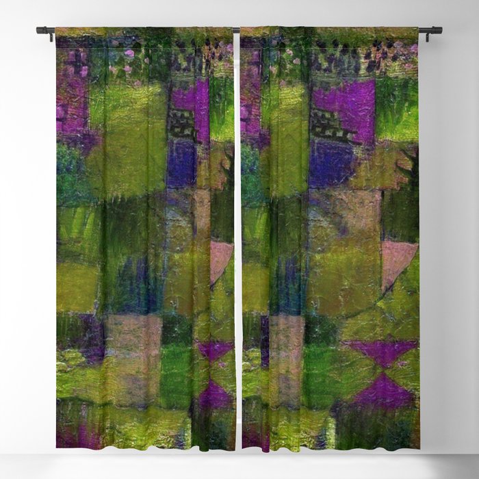 Terraced garden tropical floral gold and amethyst Mediterranean abstract landscape painting by Paul Klee Blackout Curtain