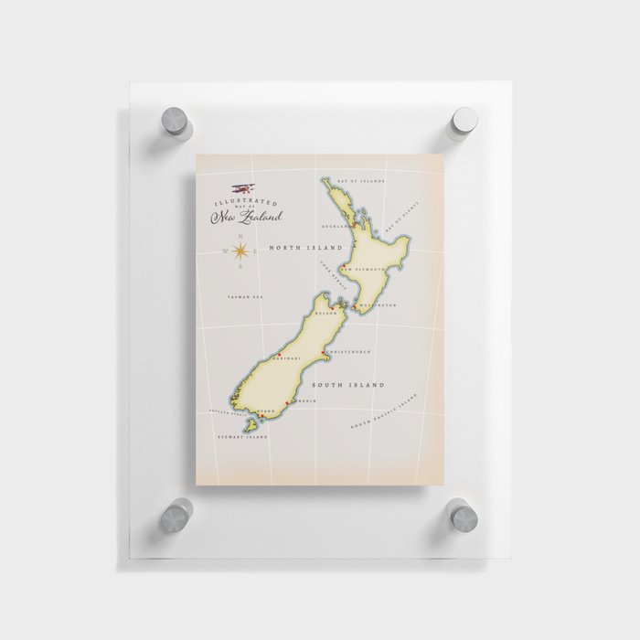 New Zealand illustrated map. Floating Acrylic Print