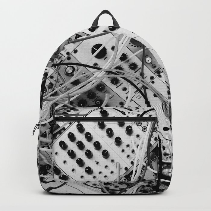 analog synthesizer  - diagonal black and white illustration Backpack
