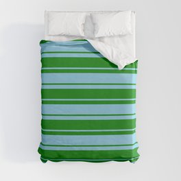 [ Thumbnail: Green and Sky Blue Colored Lined/Striped Pattern Duvet Cover ]