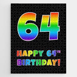 [ Thumbnail: HAPPY 64TH BIRTHDAY - Multicolored Rainbow Spectrum Gradient Jigsaw Puzzle ]