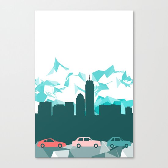 City, mountain and cars Canvas Print