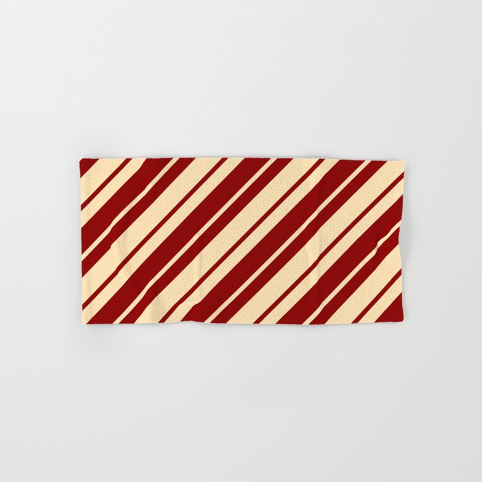 Beige and Dark Red Colored Stripes/Lines Pattern Hand & Bath Towel