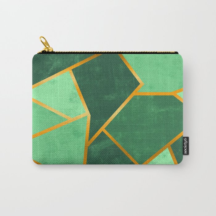 Gold Striped Green Abstract Carry-All Pouch
