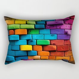 Multi Colored Brick Wall Painting Rectangular Pillow