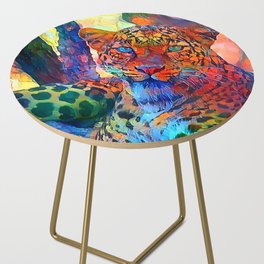 A tiger with blue eyes - A multicolor artistic illustration artwork Side Table