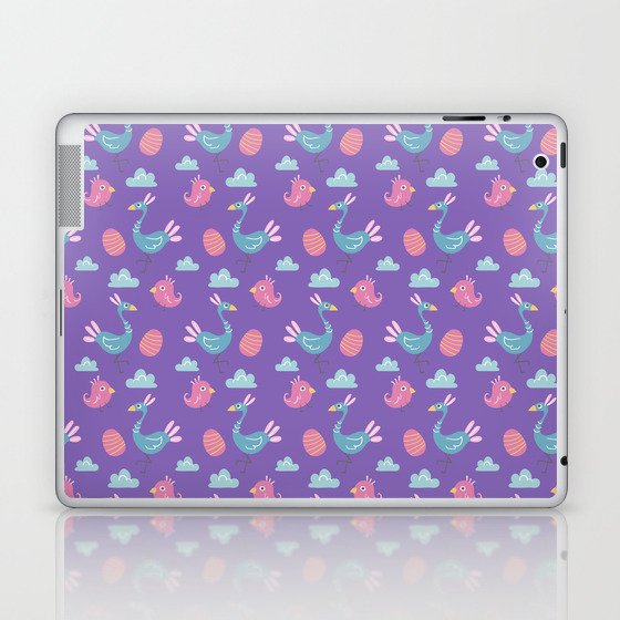 Modern green pink violet hand drawn birds pattern Laptop & iPad Skin