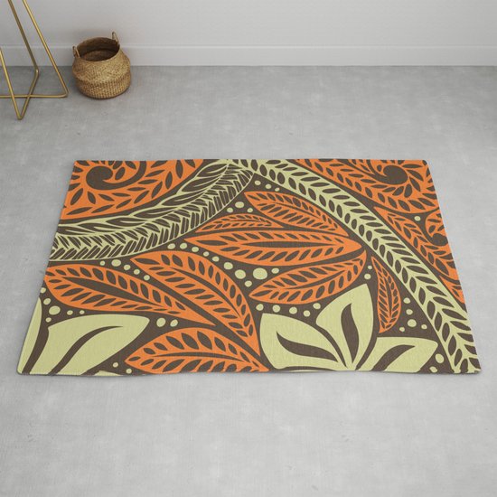 Cream Orange Retro Colored Polynesian Floral Tattoo Design Rug By Ayeletfleming Society6