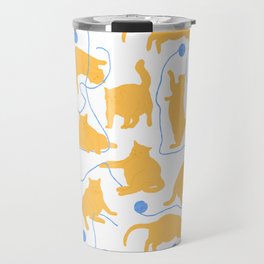 Fat Orange Cats and Blue Yarn Travel Mug