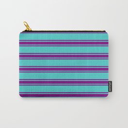 [ Thumbnail: Turquoise and Purple Colored Lines/Stripes Pattern Carry-All Pouch ]