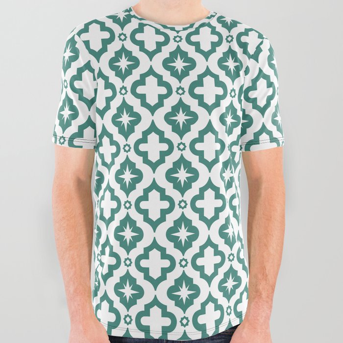 Green Blue Ornamental Arabic Pattern All Over Graphic Tee