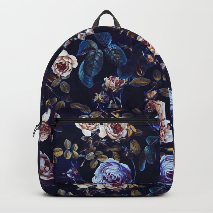 Vintage Botancial Blue Moonlight Midnight Roses Garden Backpack