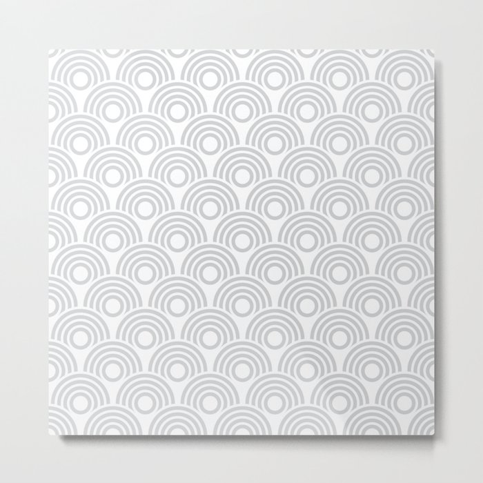 Art Deco Silver & White Circles Pattern Metal Print