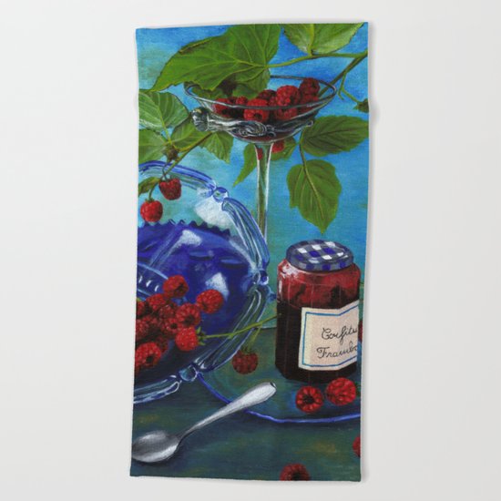 Still-life with raspberries Beach Towel