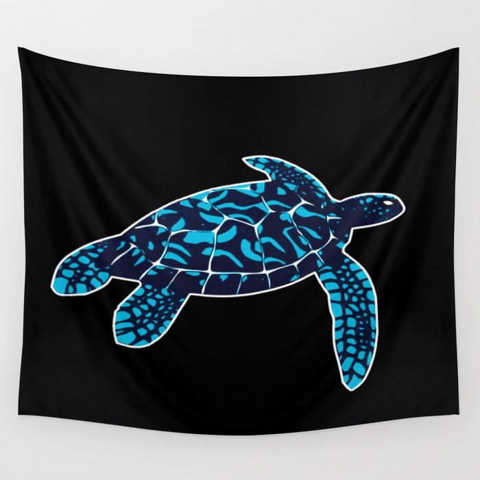 Sea Turtle Swimming in the Dark Depths of the Ocean Wall Tapestry