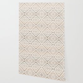 White Farmhouse Rustic Vintage Geometric Moroccan Fabric Style Wallpaper