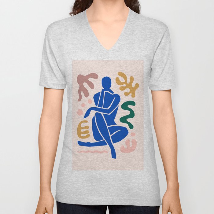 Henri Matisse Art Print 'Blue Nude' - Abstract Female Figure Cut Outs Artwork V Neck T Shirt