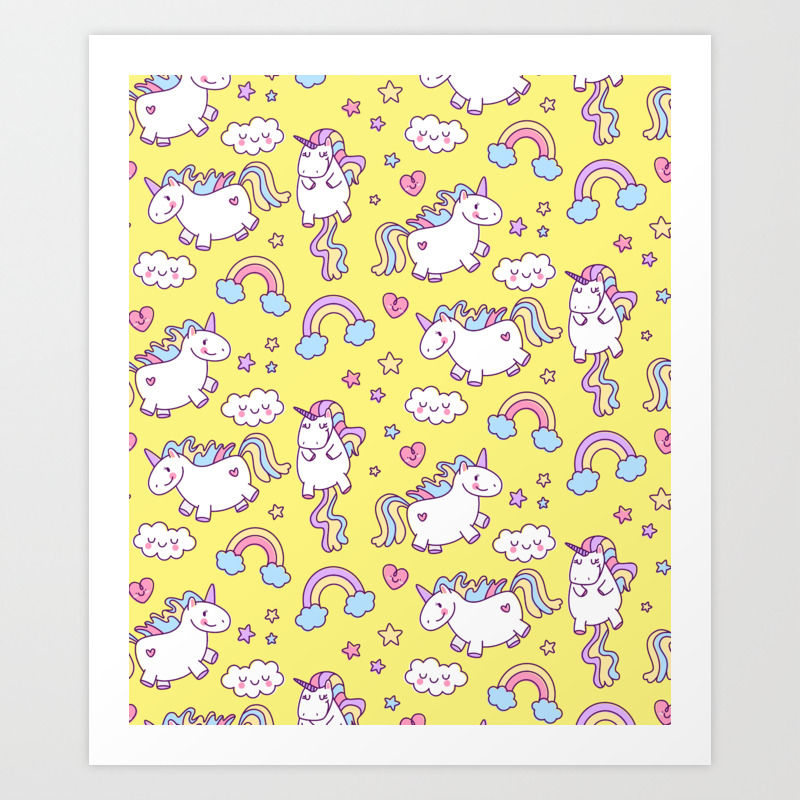 Seamless Unicorn Pattern With Clouds Hearts And Rainbow On