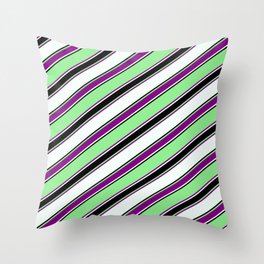[ Thumbnail: Light Green, Purple, Mint Cream & Black Colored Lines Pattern Throw Pillow ]