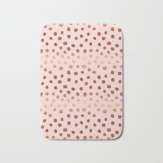 Rose Gold pastel pink polka dot painted metallic pattern basic minimal pattern print Bath Mat