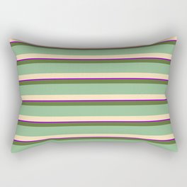 [ Thumbnail: Dark Olive Green, Dark Sea Green, Beige & Dark Violet Colored Lined/Striped Pattern Rectangular Pillow ]