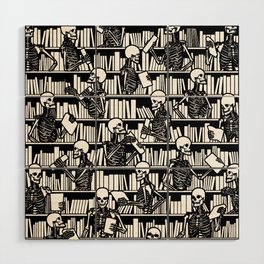 Bookish Public Library Skeleton Goth Librarian Books Pattern Wood Wall Art