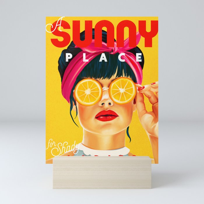 "A Sunny Place For Shady Ladies" Cool, Retro Pinup Girl With Orange Shades Mini Art Print