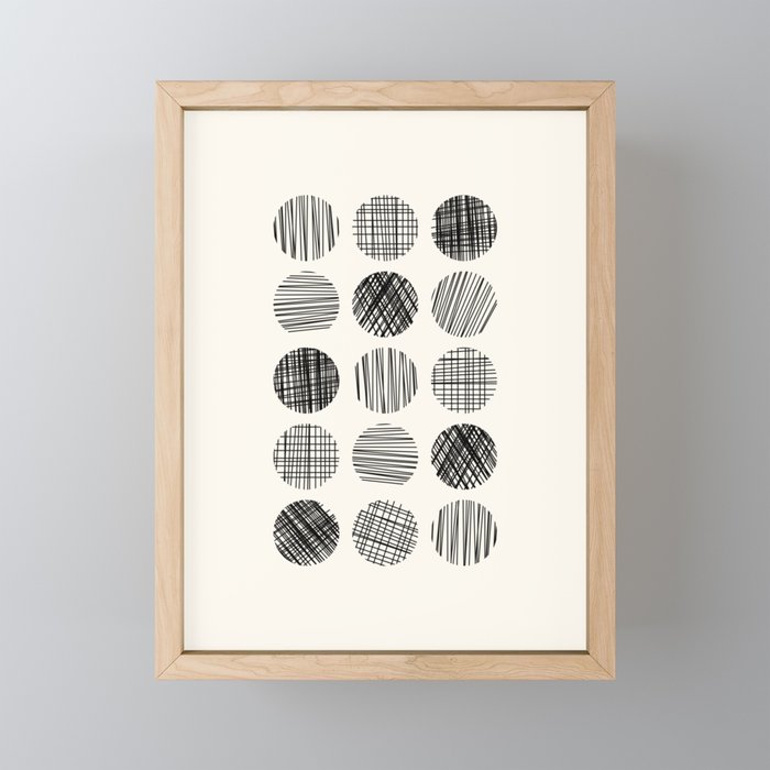 Abstract Line Work Circles In Black And Cream Framed Mini Art