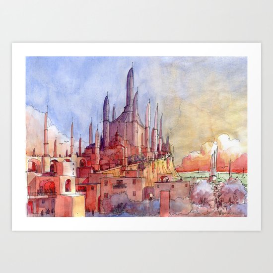 Tempio sul mare Art Print