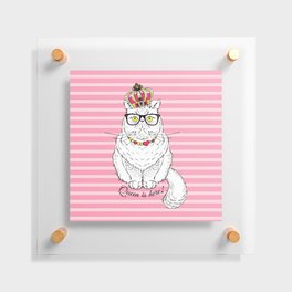 Pink White Geometric Queen Cat Crown Floating Acrylic Print