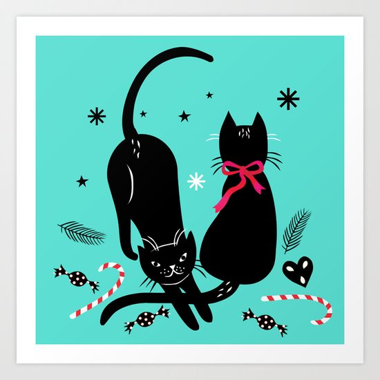 Two black cats Art Print
