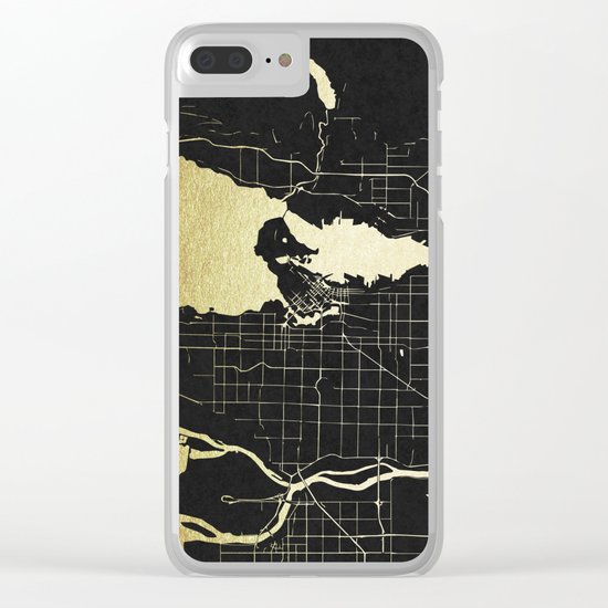 Vancouver Canada Black and Gold Map Clear iPhone Case