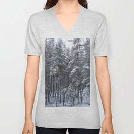 Scottish Highlands Snow Covered Pine Forest V Neck T Shirt