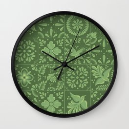 Light Green Talavera Tile Pattern by Akbaly Wall Clock