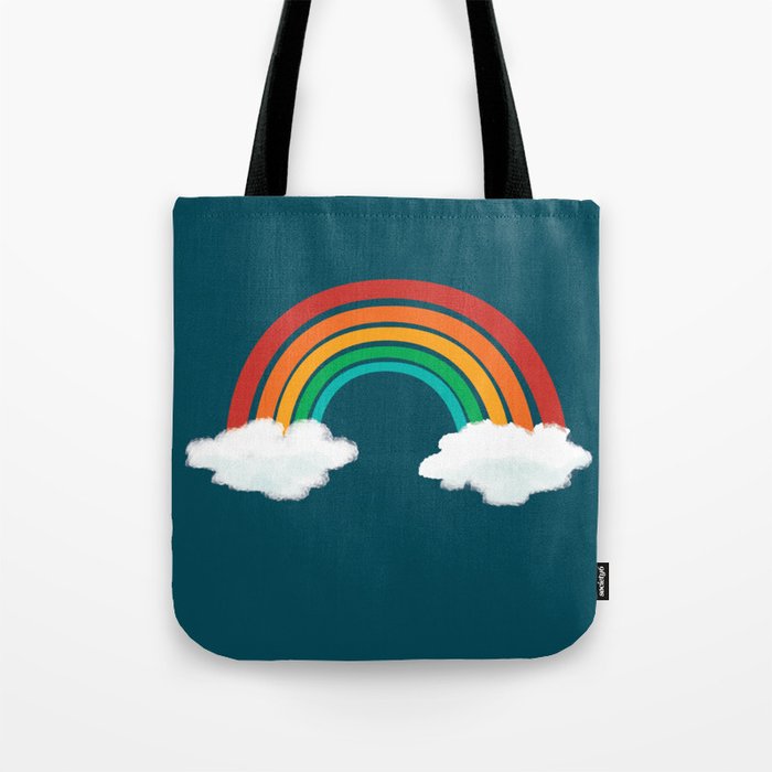 Rainbow On Clouds Print Blue Background Pattern Tote Bag