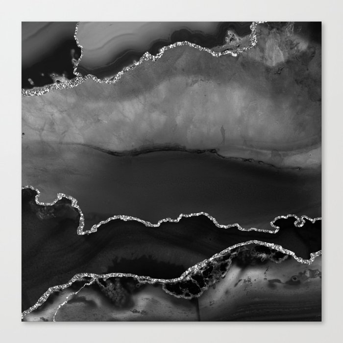 Black & Silver Agate Texture 02 Canvas Print