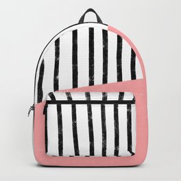 Handmade Stripe Block Pattern (pink/white/black) Backpack
