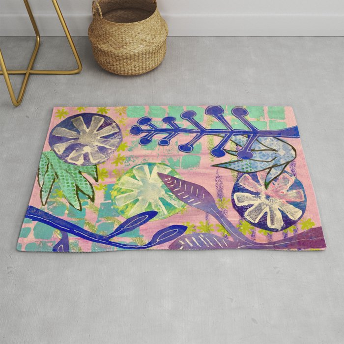 Cool Vines Mixed Media Collage Artwork Rug