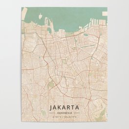 Jakarta, Indonesia - Vintage Map Poster