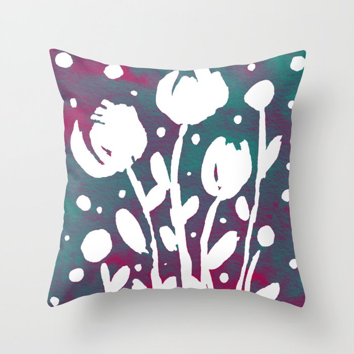 Whimsical Watercolor Flowers Magenta And Teal Throw Pillow By