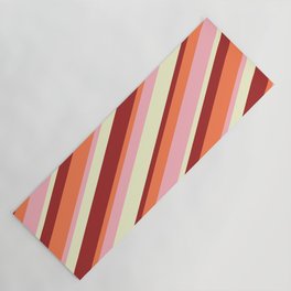 [ Thumbnail: Light Yellow, Brown, Coral & Light Pink Colored Stripes/Lines Pattern Yoga Mat ]