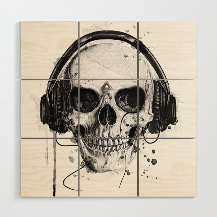 Skull in Headphones Wood Wall Art