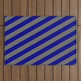 [ Thumbnail: Dim Grey & Blue Colored Stripes/Lines Pattern Outdoor Rug ]