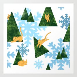 Orange Tabby Cat in Evergreen Trees Art Print